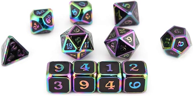 Metal Dice Set Collection for DND and All TRPG Games (Scale Armor, Rainbow 11 Set)