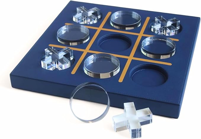 Modern Tic Tac Toe for Home Decoration, Tic Tac Toe Game with Blue Leather and Acrylic Pieces, Decorative Tic Tac Toe, Table Top Decoration, Housewarming Gift