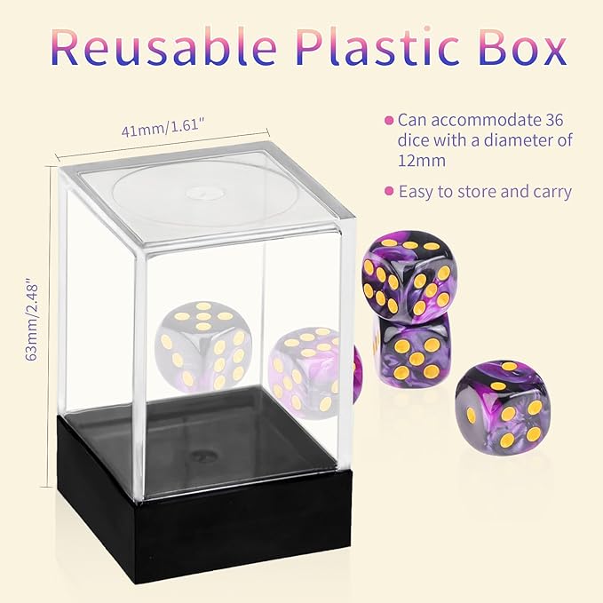 36 Pieces 12mm 6 Sided Mini Dice Set,Two Colours D6 Game Dice Set,6 Sided Standard Game Dice for Board Games Dice Games Classroom Teaching Dices Game,with Portable Gaming Box(Purple & Black)