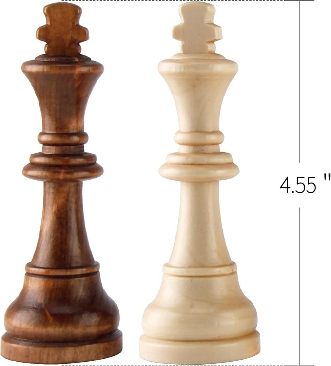 Amerous Chess Pawns Wooden Chessmen with 4.55" King Nature Wood Chess Pieces Hand Carved Figure Figurine, French Staunton Style
