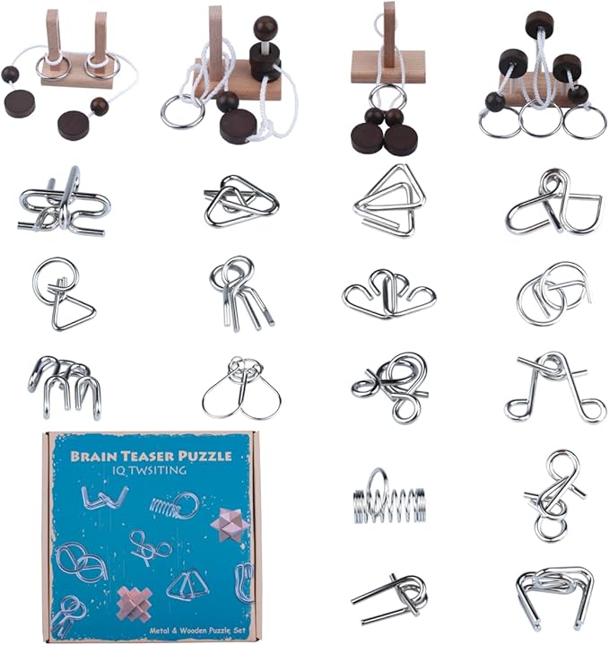 Brain Teaser Puzzle Wooden Threading Rope Loop Puzzle Luban Lock Brain Teaser Game Adult Kids Toy Puzzles for Adults (16)