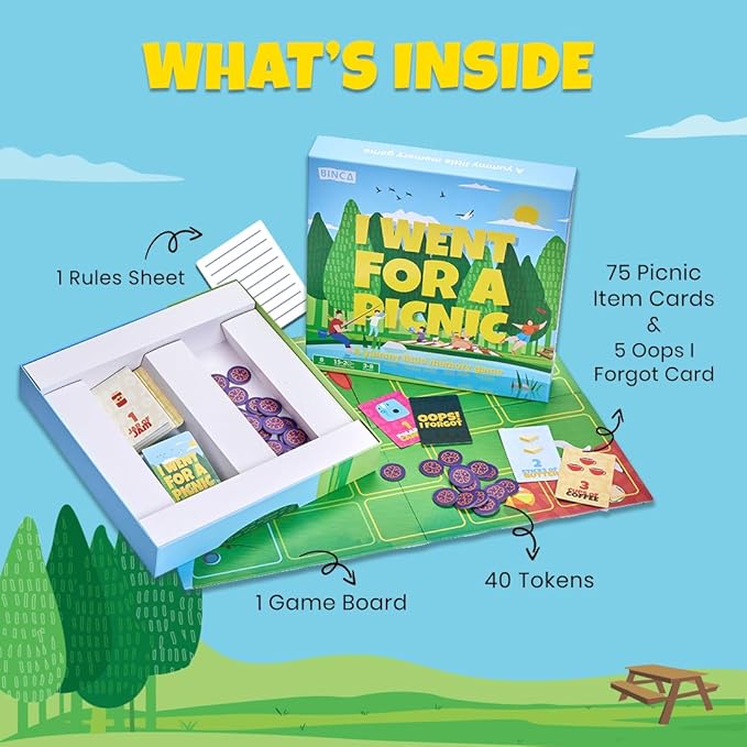 Card Game - I Went for a Picnic, Fun Memory Game for Kids Ages 6 and Up, Cognitive & Concentration Building, Gifts for Boys & Girls, 2-4 Players
