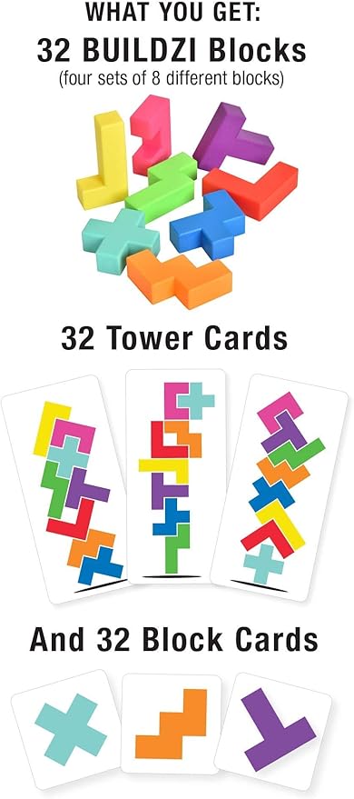BUILDZI by TENZI - The Fast Stacking Building Block Game for The Whole Family - 2 to 4 Players Ages 6 to 96 - Plus Fun Party Games for up to 8 Players