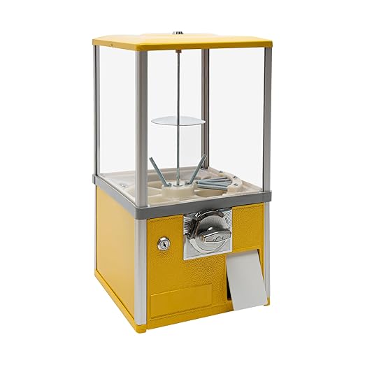 Candy Vending Machine Gumball Machine Large Load Capacity Gumball Bank for Game Stores and Retail Stores Vintage Style for 1.77-1.97inch Gadgets Height 20.87inch (Yellow)