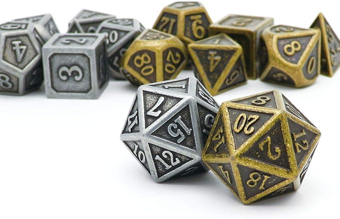 Haxtec Pirate Metal DND Dice Set D&D Dungeons and Dragons TTRPG Games (2 Pack-Antique Iron & Antique Bronze)