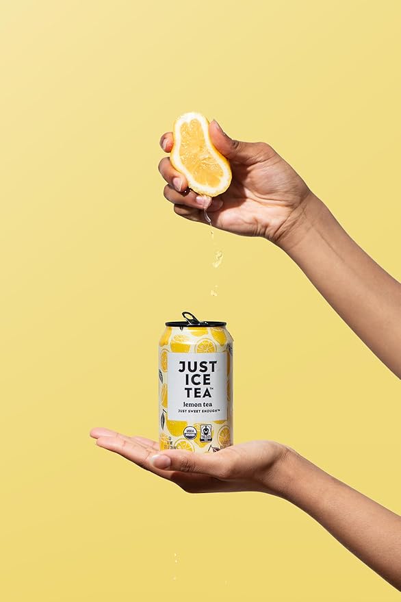 Just Ice Tea, Lemon Flavored Black Iced Tea, 12-Pack (12oz Cans), USDA Certified Organic, Real Brewed, Low Calorie, No Artificial Sweeteners, Fair Trade, Made in USA.