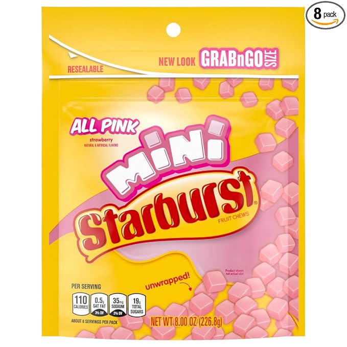 STARBURST Candy Bulk - Minis All Pink Fruit Chews, STARBURST Chews Candy 8oz (Pack of 8)