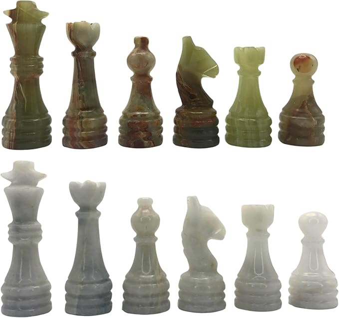 Handcrafted Premium Marble Chess Pieces Set – Elegant 32-Piece Replacement for 12-15 Inch Chess Boards Storage Box (White and Green)