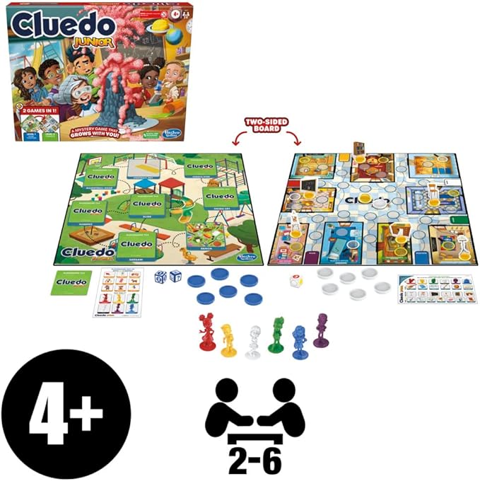 Clue Junior Game - 2-Sided Gameboard, 2 Games in 1, Mystery for Younger Kids, Board Games