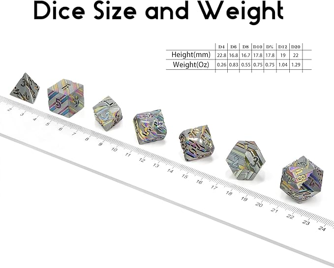 DNDND Rainbow Stripe DND Metal Dice Set,7 PCS Zinc Alloy with Gift Case for Dungeons and Dragons D&D (Rainbow)