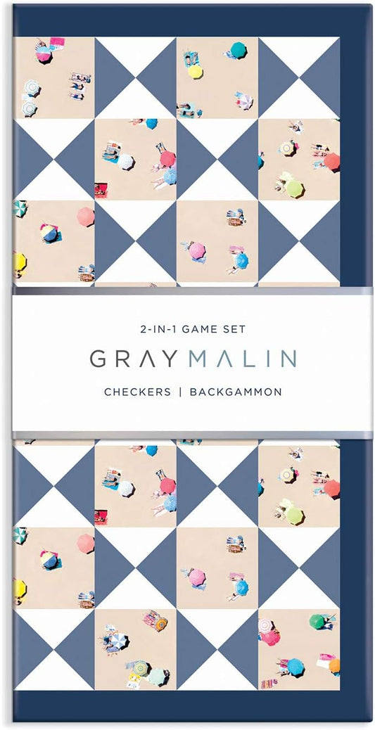 Galison Gray Malin The Beach 2 in 1 Game Set, Checkers and Backgammon – Perfect for Game Night – Features Iconic Gray Malin Photography, Sturdy Storage Box Included, Makes a Great Gift Idea