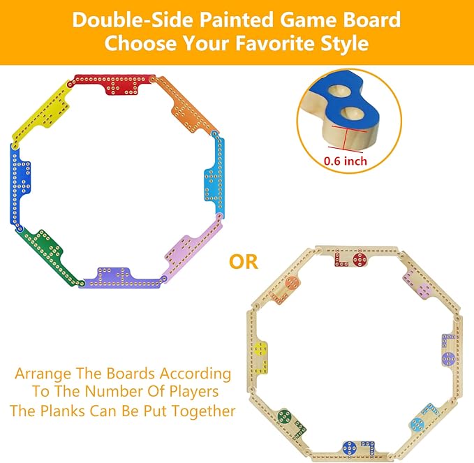 Jokers and Marbles Board Game Pegs and Jokers Card Game for 2-8 Players, Colorful Double-Side Painted Solid Wood Game Boards with 8 Color 48 Marbles 4 Decks of Cards Game Set