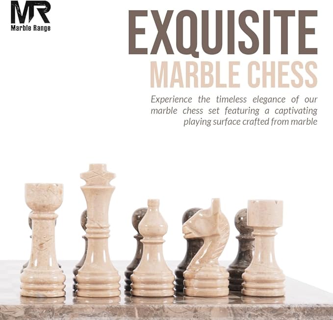 Marble Chess Set 15 Inch Handmade Board Game with Storage Box, Classic Travel Chess Set for Adults with Pieces & 2 Extra Queens, Elegant Gift & Home Décor (Oceanic & Verona)