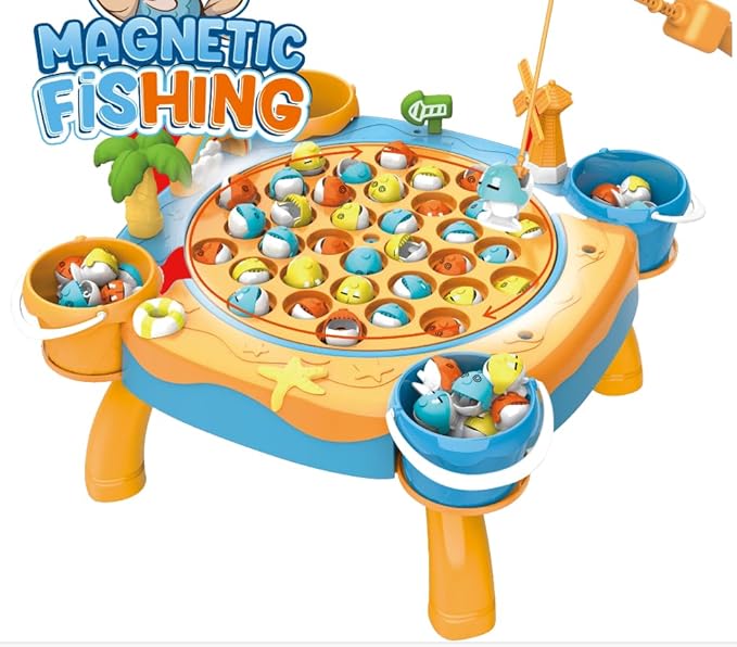 Awsoo Fishing Game Toys for 3 4 5 Year Old Boy, Toddler Toys Age 3-4, 45 Fishes and 4 Fishing Poles Rotating Board Game with Music, Birthday Gift for Toddler Boy Toys