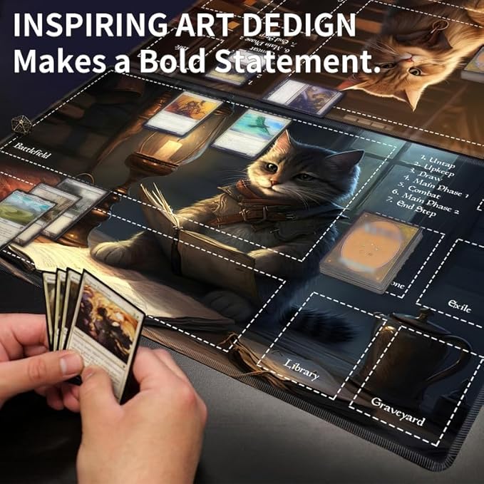 Playmat 24" x 14" Game Mats Tabletop Magic for MTG/TCG Cards, Trading Card Game Playing Stitched Play Mats Commander Deck Gaming Desk Mat Card Gameplay Mats, Magic Mushroom Enchanted Forest