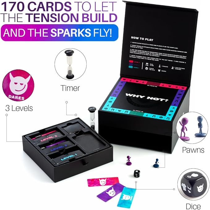 Why Don't We - Why Not? Fun and Romantic Board Game for Couples - 170 Cards with Conversations Dares and More for 2 Players