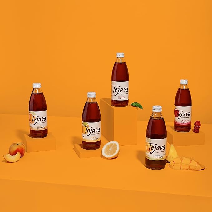 Tejava Peach Black Iced Tea, 24 Pack, 12oz Glass Bottles, Unsweetened, Non-GMO, Kosher, No Sugar or Sweeteners, No calories, No Preservatives, Brewed in Small Batches