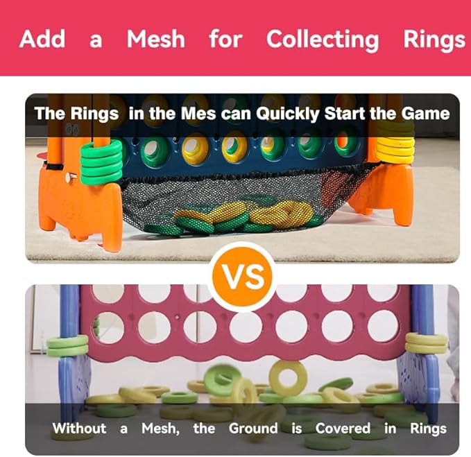 Giant 4 Row Game with Carrying Bag and Mesh Fabric .Giant 4-to-Score Game Set Suitable for Indoor and Outdoor Holiday Parties and Family Gatherings.（Dark Orange）
