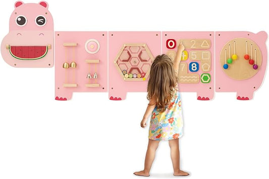 Monläurd® Hippo Montessori Busy Board, Sensory Board, Educational Toys, Sensory Wall Panel, Wall Toys, Daycare Furniture, Playroom Furniture, Learning Toys, Boys and Girls 6 M+