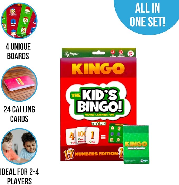 Regal Games Kingo Numbers Edition Bingo Game - Fun Educational Card Game for Preschool & Kindergarten Kids - Phonics, Vocabulary Builder, Math Games, Family Play, for Classroom & Home
