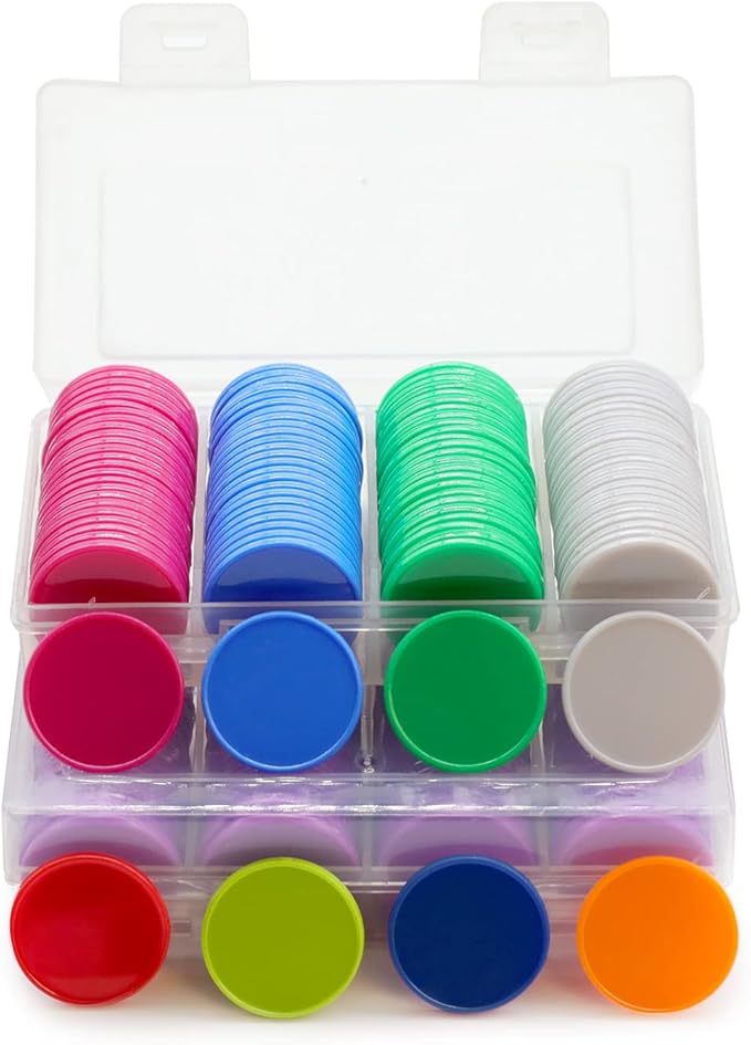 Set of 100 Opaque Plastic Learning Counters Mini Poker Chips Game Tokens with Storage Box (Blue, 1 Inch)