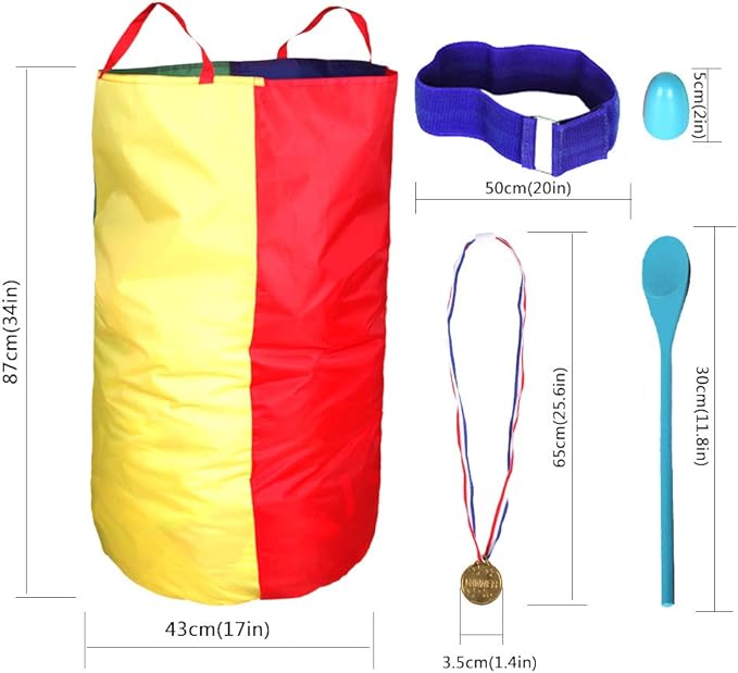 CWLAKON Outdoor Games, Potato Sack Race Bags for Kids Adults, Egg Spoon Relay Race, 3 Legged Race Bands, Birthday Party, Field Day Family Reunion Carnival Outside Yard Lawn Easter Fall Festival Games