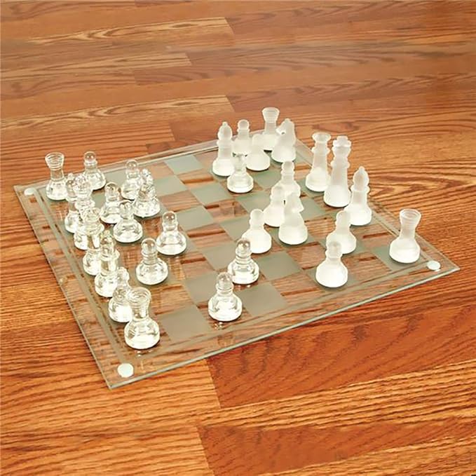 The Dreidel Company Elegant Glass Chess Set, Board Games, Great for Prizes (14" Glass Chess Set)