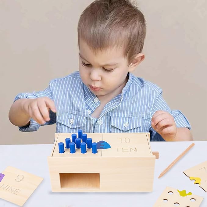 Adena Montessori Toys Wooden Peg Drop Box Tumble Down Counting Pegs Number Games - Fun and Exciting Way to Learn 1-10 Numerals Early Math Skills Development