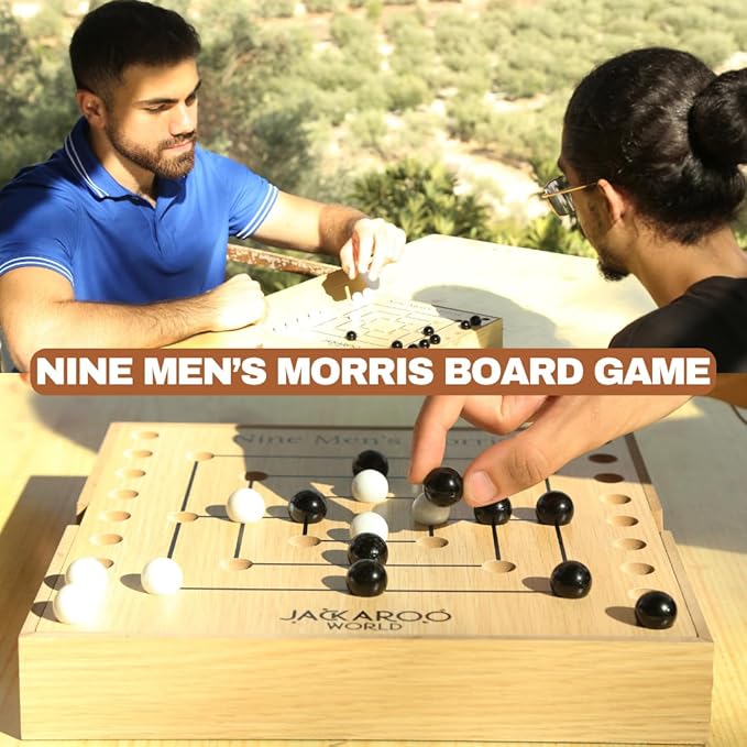 Nine Mens Morris Board Game - 2 Player Games Marble Tic Tac Teo Game - Ancient Rome Board Game - Black & White Marble Strategy Game - Wooden Board Games Strategy Games for Adults (Oak)