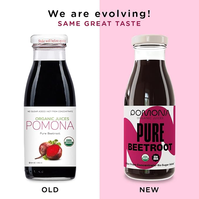 Pomona Organic Cold Pressed Beet Juice, Non-GMO, No Sugar, Gluten Free, Kosher, Preservative Free - Pack of 12, 8.4 oz