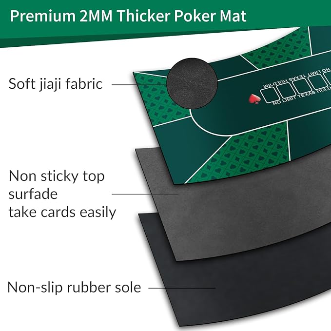nuveti 79 x 39 Foldable Texas Poker Card Tabletop Layout Portable Anti-Slip Rubber Board Game Mat Smooth Premium Surface, Noise Reduction Poker Mat for Table