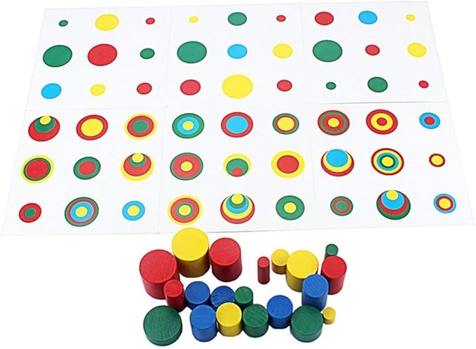 Montessori Colored Cylinders With Control Cards Kids Wooden Knobless Blocks Shape & Color Recognition Material Toys (Colored Cylinders With Control Cards)