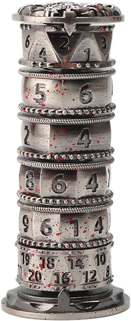 Pagoda Dice Spinner, 7 in 1 Metal Unique Roulette Dice for Sci-Fi, War, Crime Theme Tabletop Games