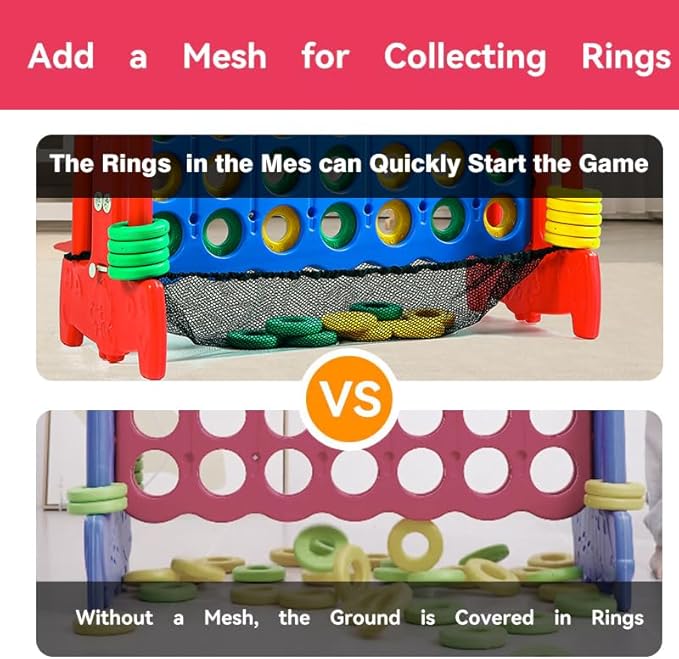 Giant 4 Row Game with Carrying Bag and Mesh Fabric .Giant 4-to-Score Game Set Suitable for Indoor and Outdoor Holiday Parties and Family Gatherings.（red）