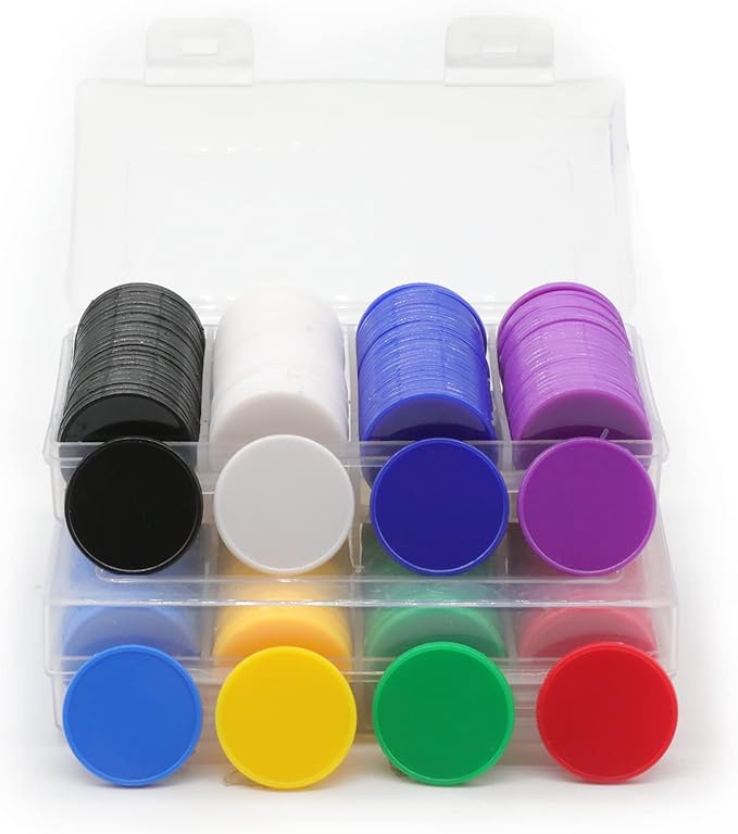 Set of 100 Opaque Plastic Learning Counters Mini Poker Chips Game Tokens with Storage Box (Black+White, 1 Inch)