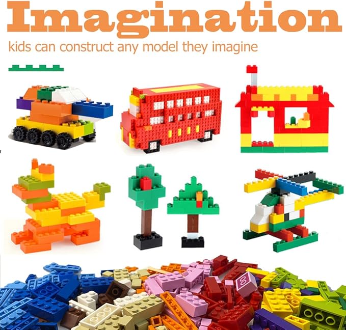 Building Blocks, 1100 Pieces, Compatible with All Major Brands, Classic Bulk Blocks, Includes Wheels, Door, Window, Street Lights, Ages 3+