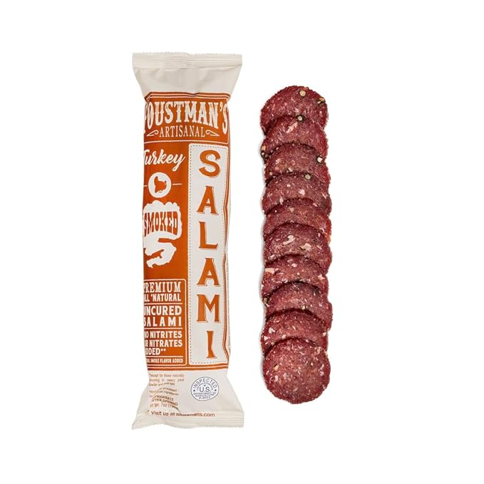 Foustman's Salami Turkey Smoked Artisanal, Nitrate-Free, Naturally Cured, Gluten-Free, Dairy-Free, No Pork, Turkey Deli Meat, 7 Oz Sticks