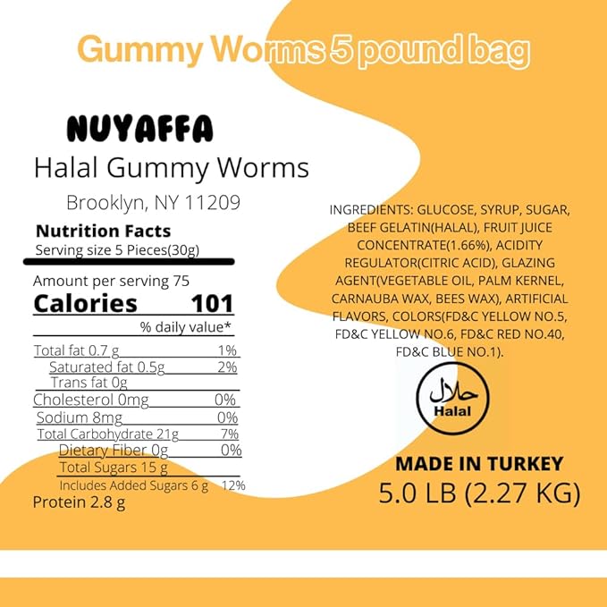 Halal Gummy Worms 5lb Bag - Multi-color Gummy Worms Bulk Candy - Stuffed with Sweet Gummies Candy - Tasty Candy Gummies & Candy Gift for All Occasions