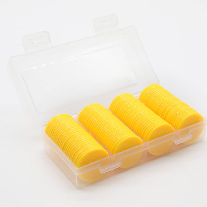 Set of 100 Opaque Plastic Learning Counters Mini Poker Chips Game Tokens with Storage Box (Yellow, 1.26 Inch)