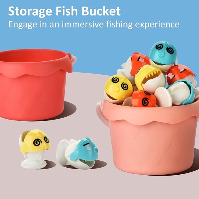 Magnetic Fishing Game Set - 21 Fish and 6 Poles, Rotating Toddler Board Games with Music Switch, Fine Motor Skills Fishing Toys for Kids and Toddlers 3 4 5 6 7 8 and Up