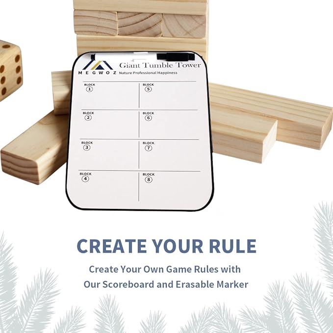 Giant Tumble Tower Family Games for Kids and Adults 60 Blocks New Zealand Pine Wooden Blocks Stacking Up to 5 FT for Indoors Outdoors Yard Games for Family