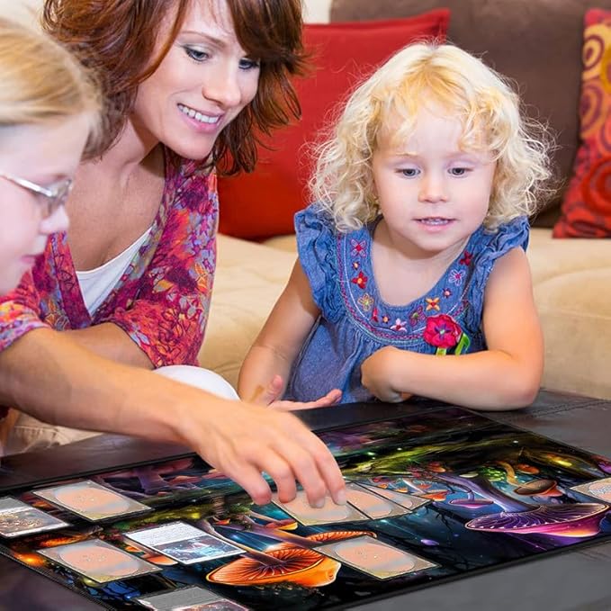 Playmat 24" x 14" Game Mats Tabletop Magic for MTG/TCG Cards, Trading Card Game Playing Stitched Play Mats Commander Deck Gaming Desk Mat Card Gameplay Mats, Magic Mushroom Enchanted Forest