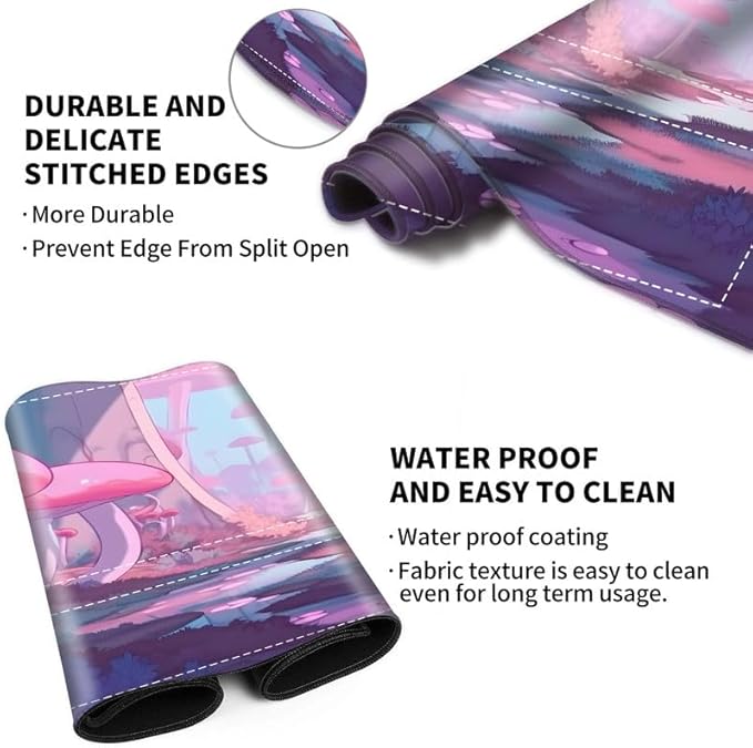 Playmat with Zones for MTG Card Game Playing, Game Mats Tabletop Magic Play Mats 24"x14" Commander Deck Gaming Desk Duel Mat Card Gameplay Mats for Beginner, Anime Pink Mushroom Forest