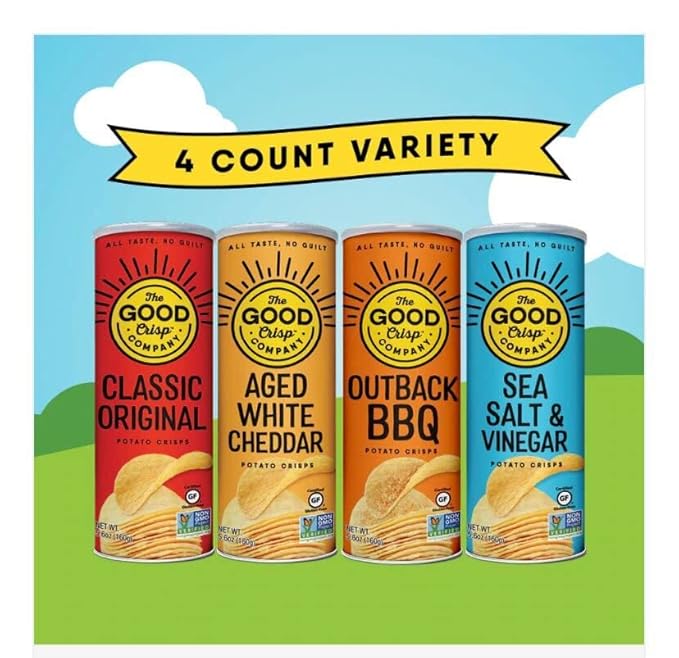 The Good Crisp Company, Potato Chips Variety Pack, 5.6 Ounce Canisters, Pack of 4 (Variety Pack) Non-GMO, Allergen Friendly, Potato Chip Snack Pack, Gluten Free Snacks