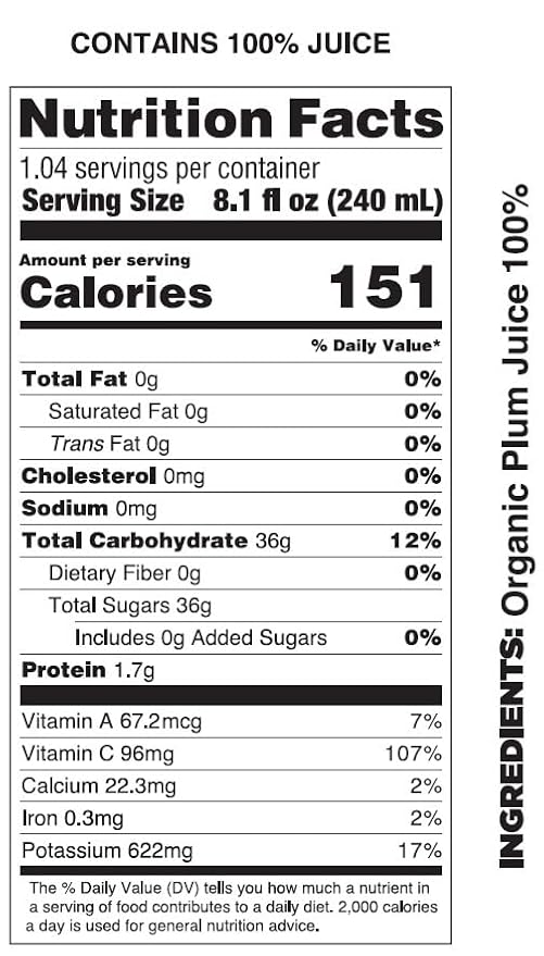 Pomona Organic Plum Juice (Pack of 12), Cold Pressed USDA Organic Juices, 100% Plums, No Added Sugar, Not From Concentrate, Vegan, Kosher, Non GMO, Pasteurized, 8.4 oz Glass Bottles