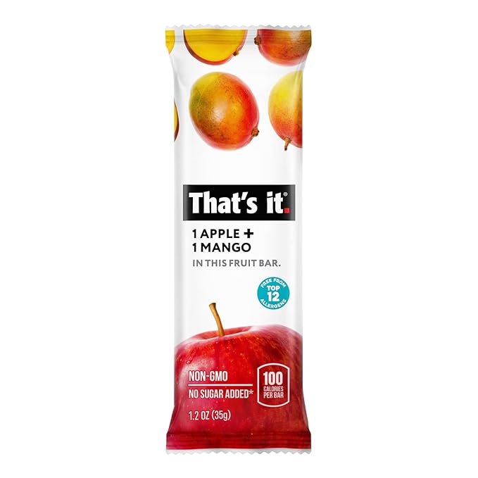 That's it. Fruit Bars 12 Variety Pack 100% Natural Real Fruit Bar, High Fiber Vegan, Gluten Free, Paleo, Non-GMO No Sugar Added (6 Mango, 6 Cherry)