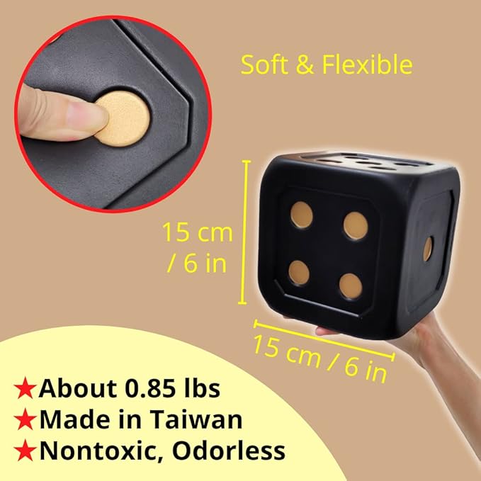 Macro Giant 6 Inch PU Foam Jumbo Big Playing Dice, Set of 2, Black- Gold Color, Math Teaching, Teaching Aids, Board Games, Kid Toy