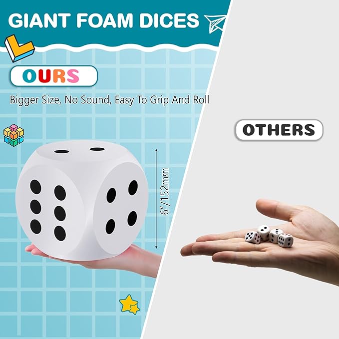 Shappy 6 Inches Foam Dice Fun Filled Large Educational Toy Kawaii Giant Dice Decorative Eva Foam Jumbo Cube Big Square Building Blocks for Game Nights Learning Sessions(White,1 Pc)