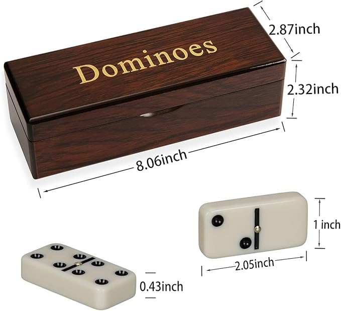 Double 6 Dominoes Gift Set 28 Tiles with Spinner in Wooden Box