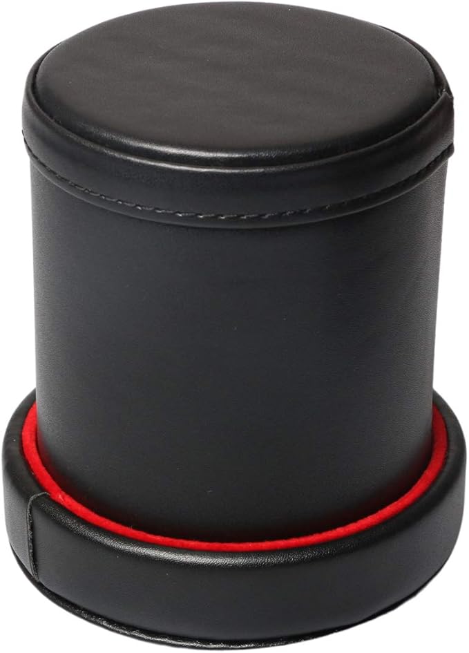 Leatherette Dice Cup with Lid, Red Felt-Lined Dice Shaker Includes 6 Regular Dice for Liars Dice/ Farkle/ Yahtzee/ Games, 1 Pack